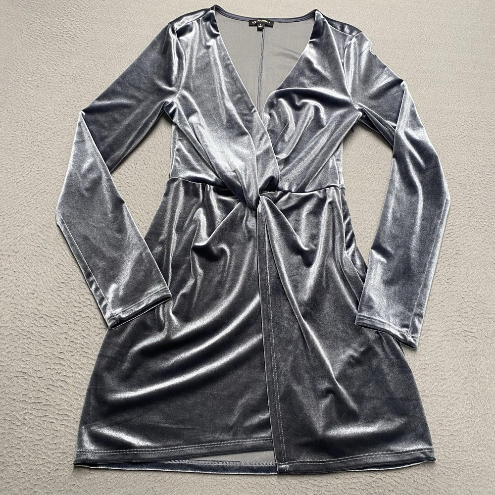 Cotton Candy LA Dress Womens Small Silver Velvet Wrap Long Sleeve Mini Party